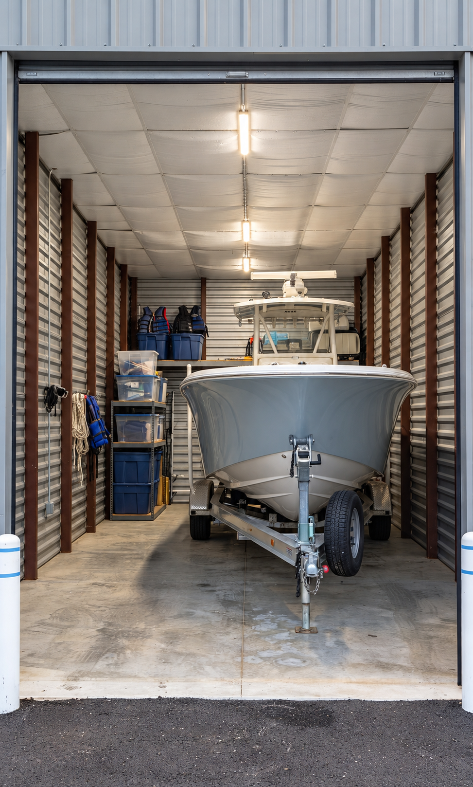 Secure gated indoor boat and RV storage facility serving Raleigh North Carolina
