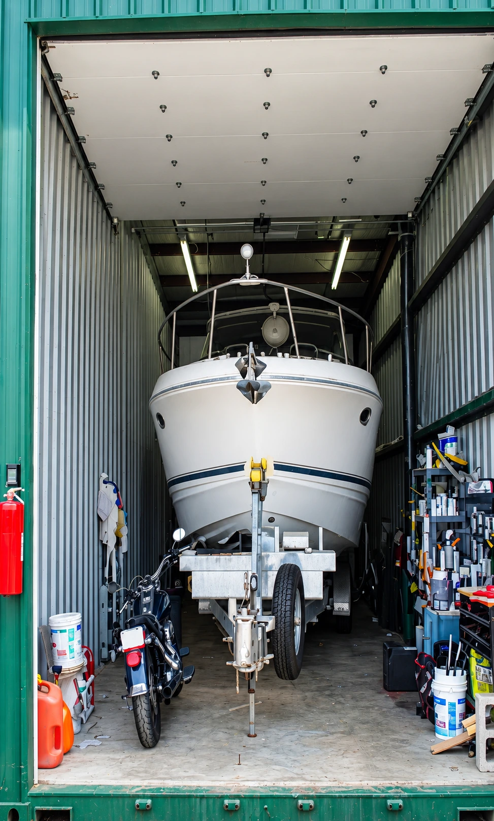 Large recreational vehicle inside secure indoor RV storage near Raleigh NC