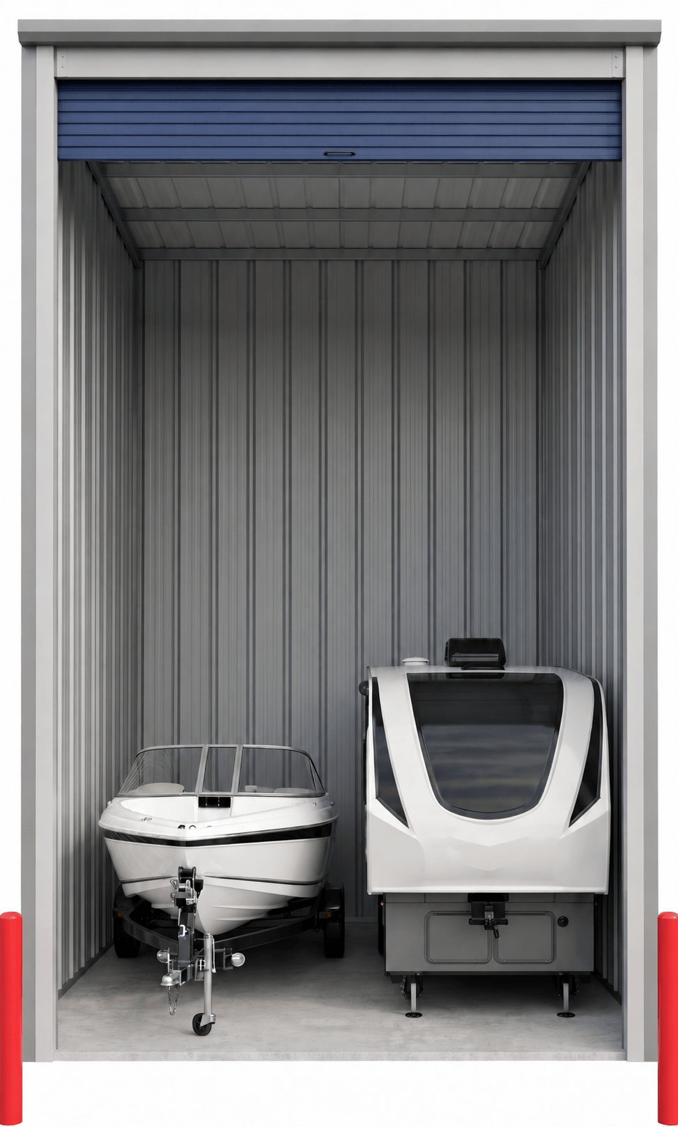 Large recreational vehicle in indoor RV storage serving Cary NC